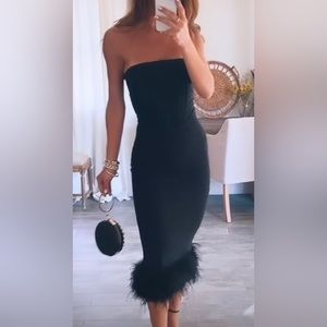 Black strapless feather dress